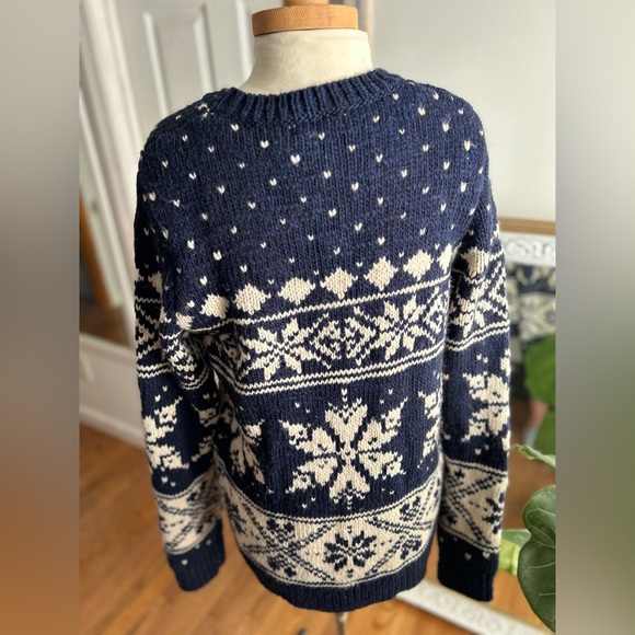 True Vintage handmade oversized Nordic fisherman sweater jumper blue white - Picture 3 of 4